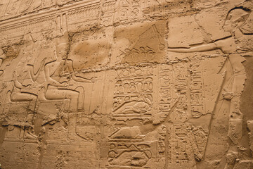 Beautiful shot of ancient gravings in the Luxor temple.