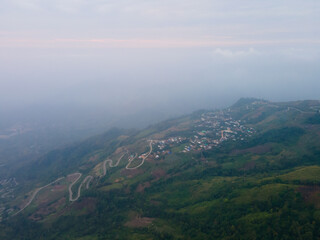 Obraz premium Aerials view Winding road, the way up the mountain to Phu Thap Boek tourist attraction, Phetchabun, Thailand