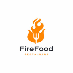 Fork With Fire Logo Vector Design Isolated on White Background