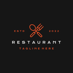 Line art crossed fork and spoon for Restaurant logo design