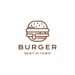 Line art Burgers fresh and tasty Logo icon illustration design
