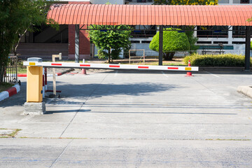 Automatic barrier for security system.Barrier Gate Automatic system for security. Automatic entry system for building and car entrance vehicle barrier.