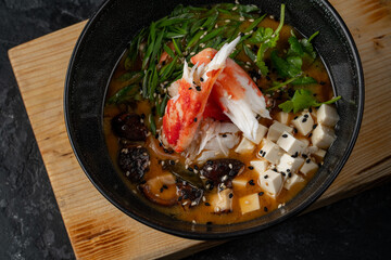 Spicy seafood noodle soup with crab mussel