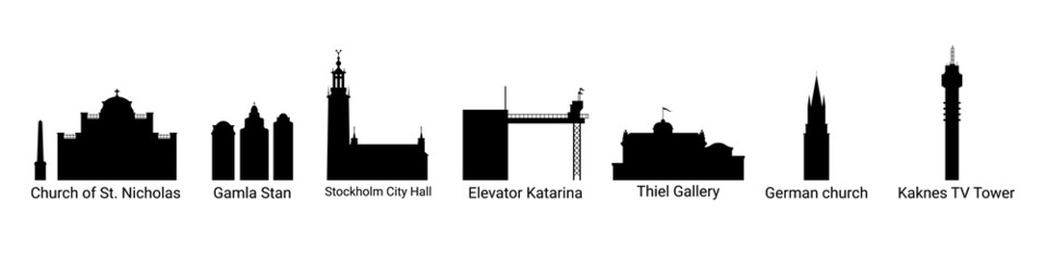 Silhouettes of architectural sights of stockholm.