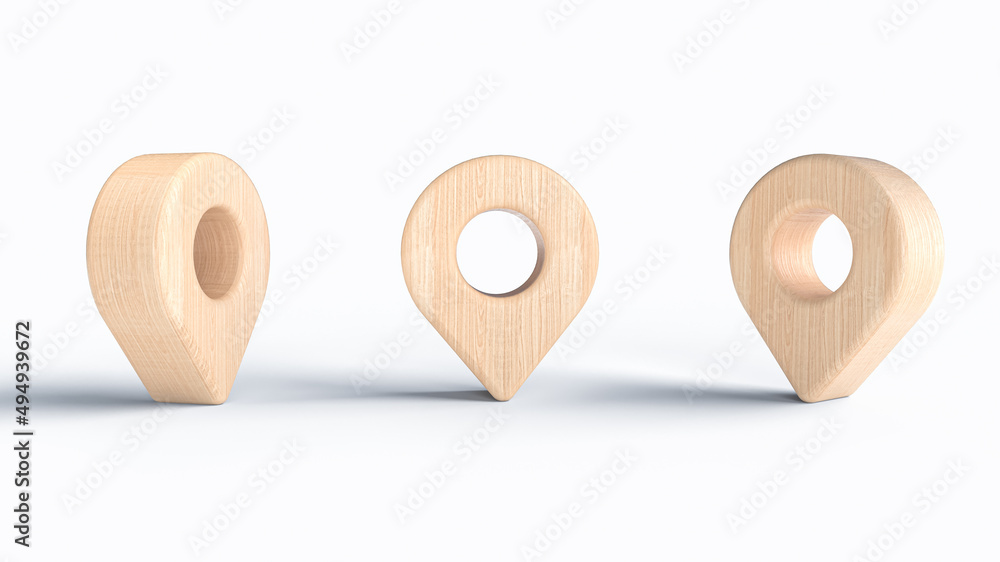 Poster 3d rendering of three wooden pointers isolated on white background