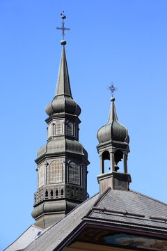 Clocher à bulbe. Architecte : Claude Amoudrus. Eglise Saint-Gervais-et-Protais. Saint-Gervais-les-Bains. Haute-Savoie. Auvergne-Rhône-Alpes. France.