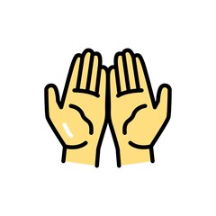 Obraz premium Pray hand gesture line color icon. Isolated vector element.