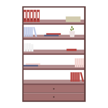 Bookcase for office semi flat color vector object. Full sized item on white. Bookshelf with files. Furnishing home office simple cartoon style illustration for web graphic design and animation