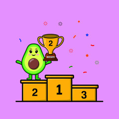 Cute cartoon avocado as the second winner with happy expression in 3d modern style design