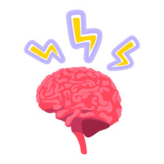 Brain in pain semi flat color vector object. Extreme sensitivity. Full sized item on white. Strong headache. Intense migraine simple cartoon style illustration for web graphic design and animation