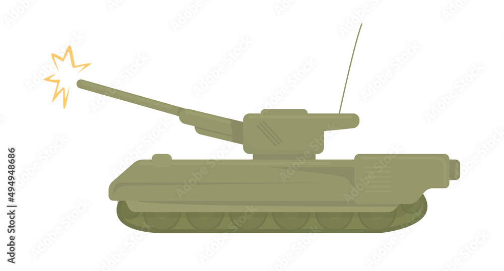 Poster tank semi flat color vector element. full sized object on white. defending and attacking. armed forc