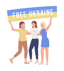 Women against war in Ukraine semi flat color vector characters. Posing figures. Full body people on white. Simple cartoon style illustration for web graphic design and animation. Bebas Neue font used