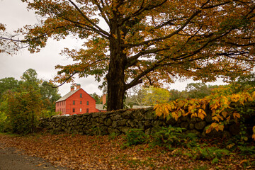 Historic connecticut home in autumn - obrazy, fototapety, plakaty