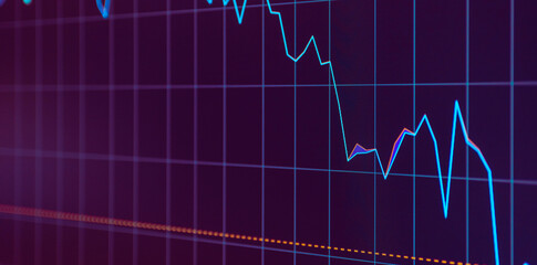 Daily trading prices on the online stock market graph showing on color screen.Daily investor's business everyday life.Banner,selective focus.