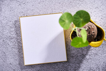 blank note pad on cement top