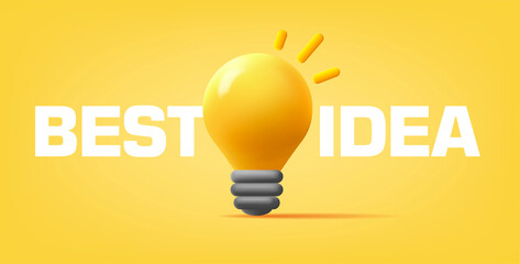 Best idea posster with 3d light bulb icon, cartoon 3d render style