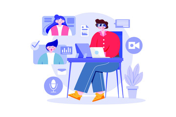 Virtual Business meeting illustration concept