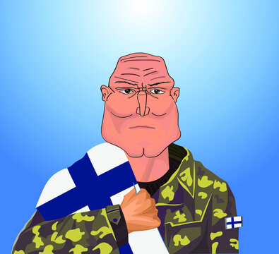 Finnish Soldier With Flag. Finnish Defence Forces.