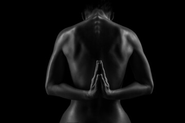Black and white image of a beautiful female body. Studio shooting with backlight. Sexy body. healthy female body concept in black and white