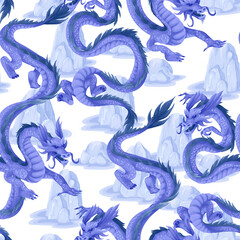 Fototapeta na wymiar Seamless pattern with dragons. Oriental trendy print.