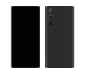 Realistic smart phone front and back design black. Smartphone mockup. Vector stock illustration.