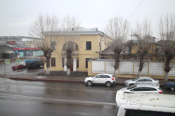 top view of a cloudy city street