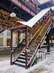 Vertical shot of stairs in the Chicago metro station in winter
