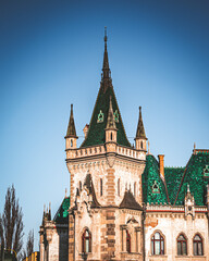 Closeup shot of an old neo-Gothic building Jakab's palace view