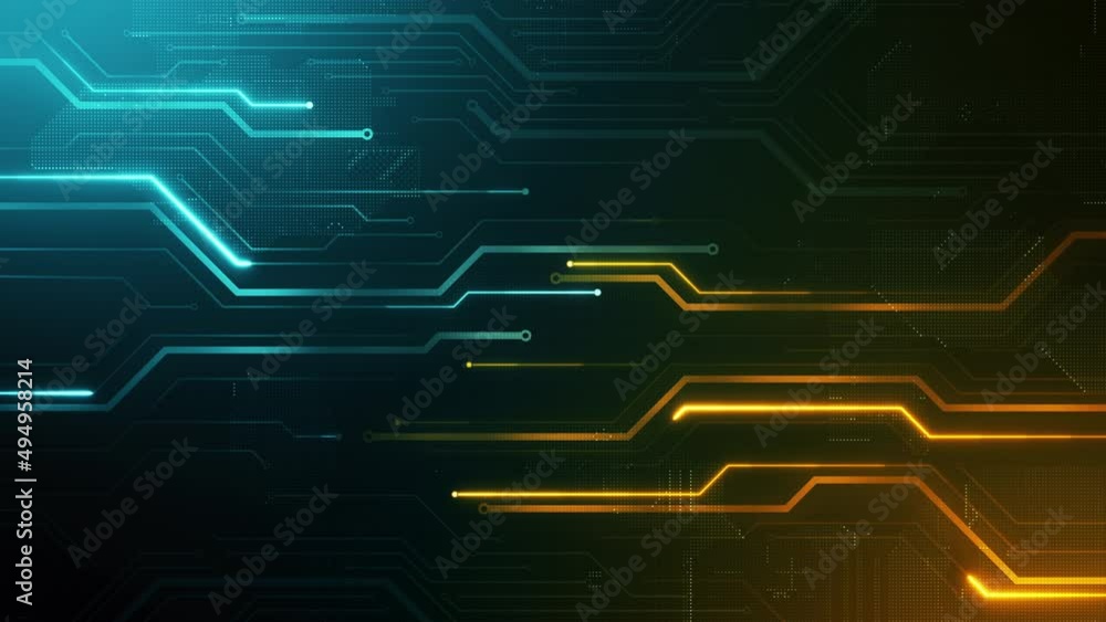 Poster glowing circuit lines motion. abstract technology background for futuristic design concept. digital 