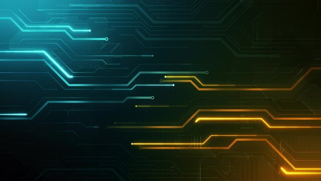 Glowing circuit lines motion. Abstract technology background for futuristic design concept. Digital signal animation in a cyberspace. Seamless loop.