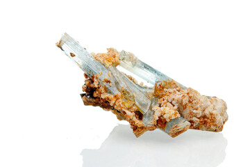 macro mineral stone aquamarine on a white background