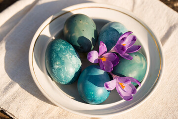 Blue eggs with purple crocuses