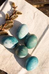 Easter eggs with a branch of fluffy willow
