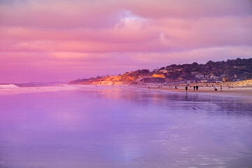 Coucher de soleil sur la plage de la mer, San Diego, California.USA