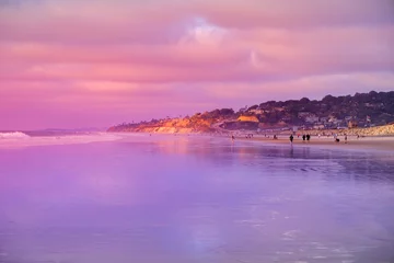 Papier Peint photo Rose  Coucher de soleil sur la plage de la mer, San Diego, California.USA