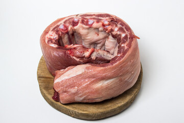 Raw pork ribs on a white background. Fresh pork meat.