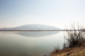 Morning landscape mountain view from the lake