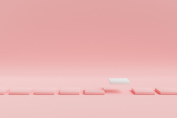 Square podium pink pastel color with three rank sphere. Mock-up showcase for product branding banner and cosmetics product. Product presentation minimal. 3D render. 3D illustration.