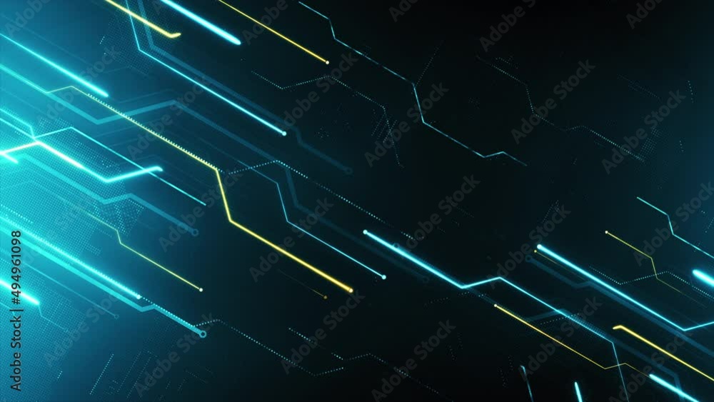 Poster technology background. circuit lines animation in abstract cyberspace. blue modern texture with info