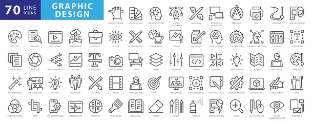 Foto op Plexiglas Set of thin line icons of graphic design. Simple linear icons in a modern style flat, Creative Process. Graphic design, creative package, stationary, software and more © FourLeafLover