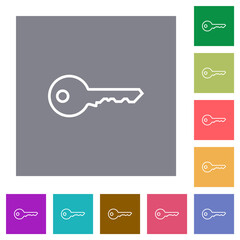 Single safety key outline square flat icons