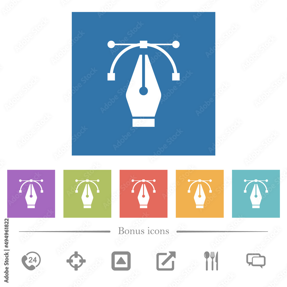 Poster editing vector curve with pen tool flat white icons in square backgrounds