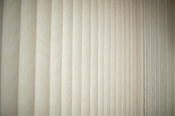Obraz premium White blinds. Daylight through blinds. Sun protection in room.
