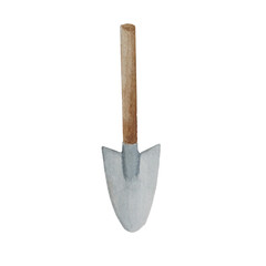 Garden tools, shovel, shovel for gardening, soil, watercolor illustration