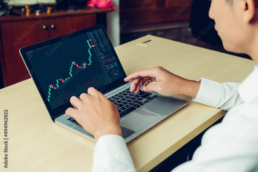 Poster stock market data chart analysis by ingenious computer software . investment application display sto