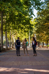 Standing together while talking