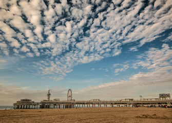 Beautiful view of the pier with beautiful building on it in Scheveningen, The Hague, Netherlands