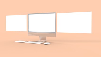 Computer display . Desktop computer Three screen isolated. Modern creative workspace background