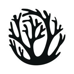 A beautiful black seaweed branch on a white background. Algae logo, algae icon.