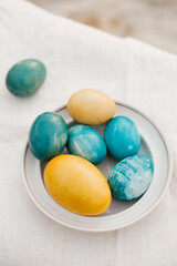 Easter eggs in yellow-blue tones